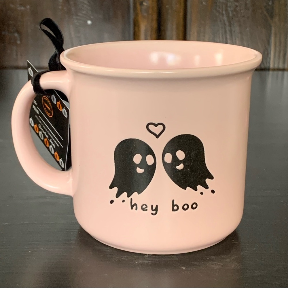 Hey Boo Ghosts with Hear Pink And Black Halloween Mug
